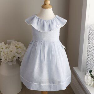 Blue 100% Linen Cotton Dress Size 24 Months Boutique Beach Portrait Vacation